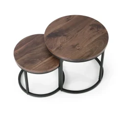 Garnero Arredamenti Set 2 tavolini da salotto rotondi noce nero Pueblo Best