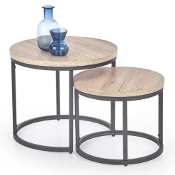 Garnero Arredamenti Set 2 tavolini da salotto rotondi rovere nodato nero Tavira Sale