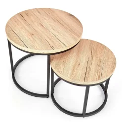 Garnero Arredamenti Set 2 tavolini da salotto rotondi rovere nodato nero Tavira Sale