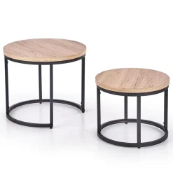 Garnero Arredamenti Set 2 tavolini da salotto rotondi rovere nodato nero Tavira Sale