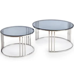 Garnero Arredamenti Set 2 tavolini da salotto rotondi vetro fumé acciaio cromato Love Sale