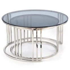 Garnero Arredamenti Set 2 tavolini da salotto rotondi vetro fumé acciaio cromato Love Sale