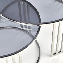 Garnero Arredamenti Set 2 tavolini da salotto rotondi vetro fumé acciaio cromato Love Sale