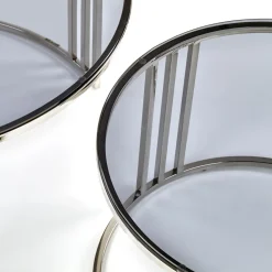 Garnero Arredamenti Set 2 tavolini da salotto rotondi vetro fumé acciaio cromato Love Sale