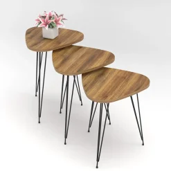 Garnero Arredamenti Set 3 tavolini da salotto industrial rovere metallo Agnes New