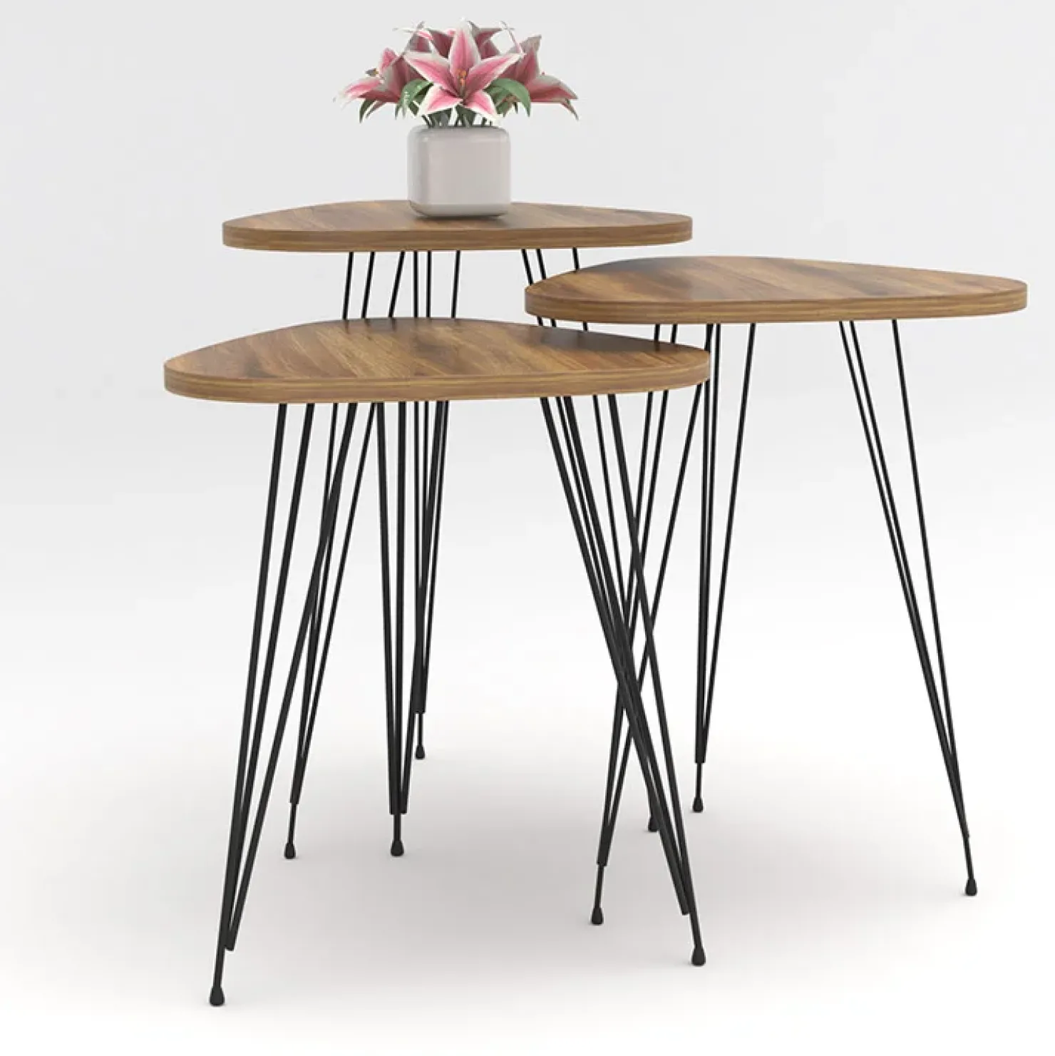 Garnero Arredamenti Set 3 tavolini da salotto industrial rovere metallo Agnes New