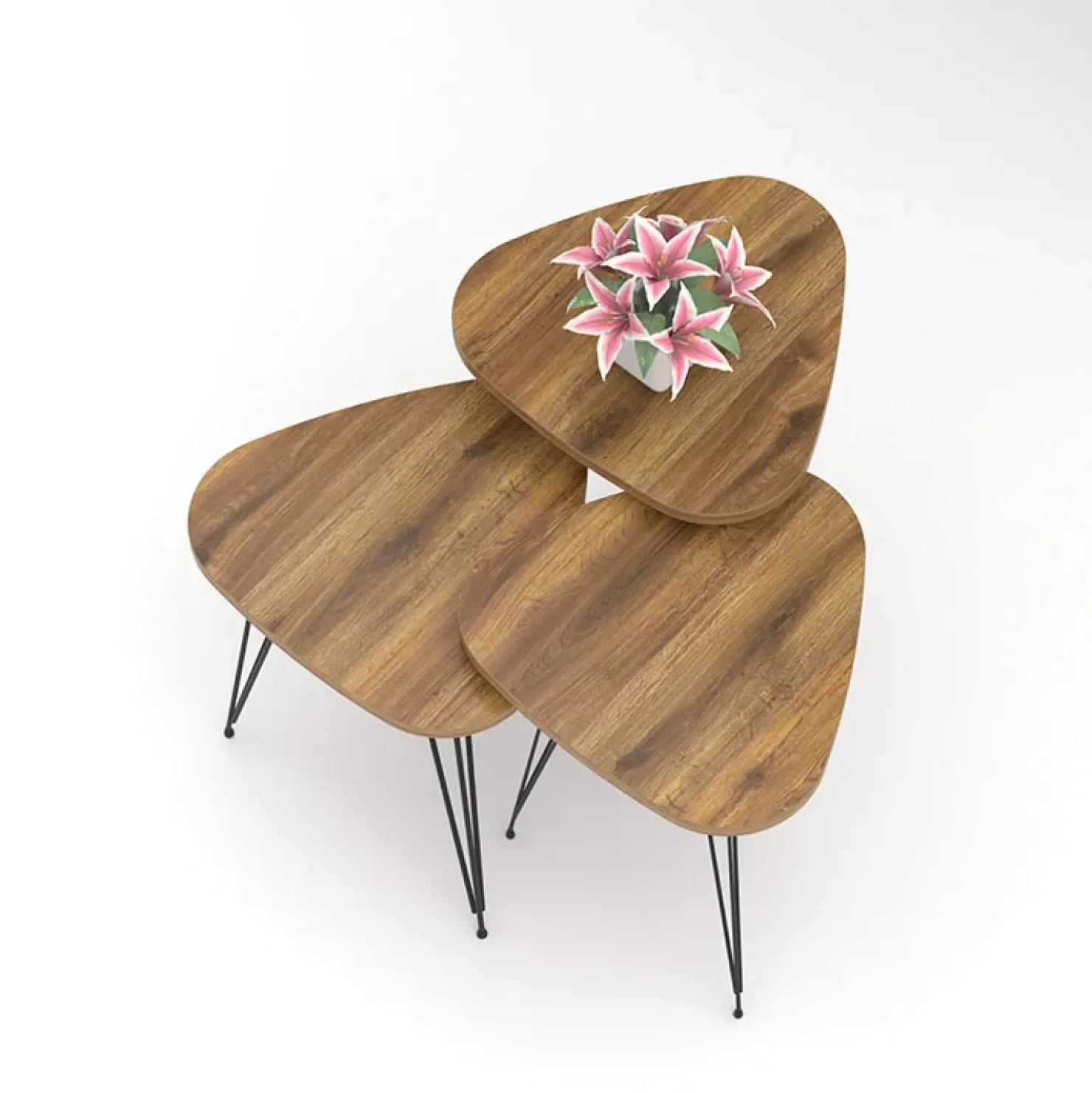 Garnero Arredamenti Set 3 tavolini da salotto industrial rovere metallo Agnes New