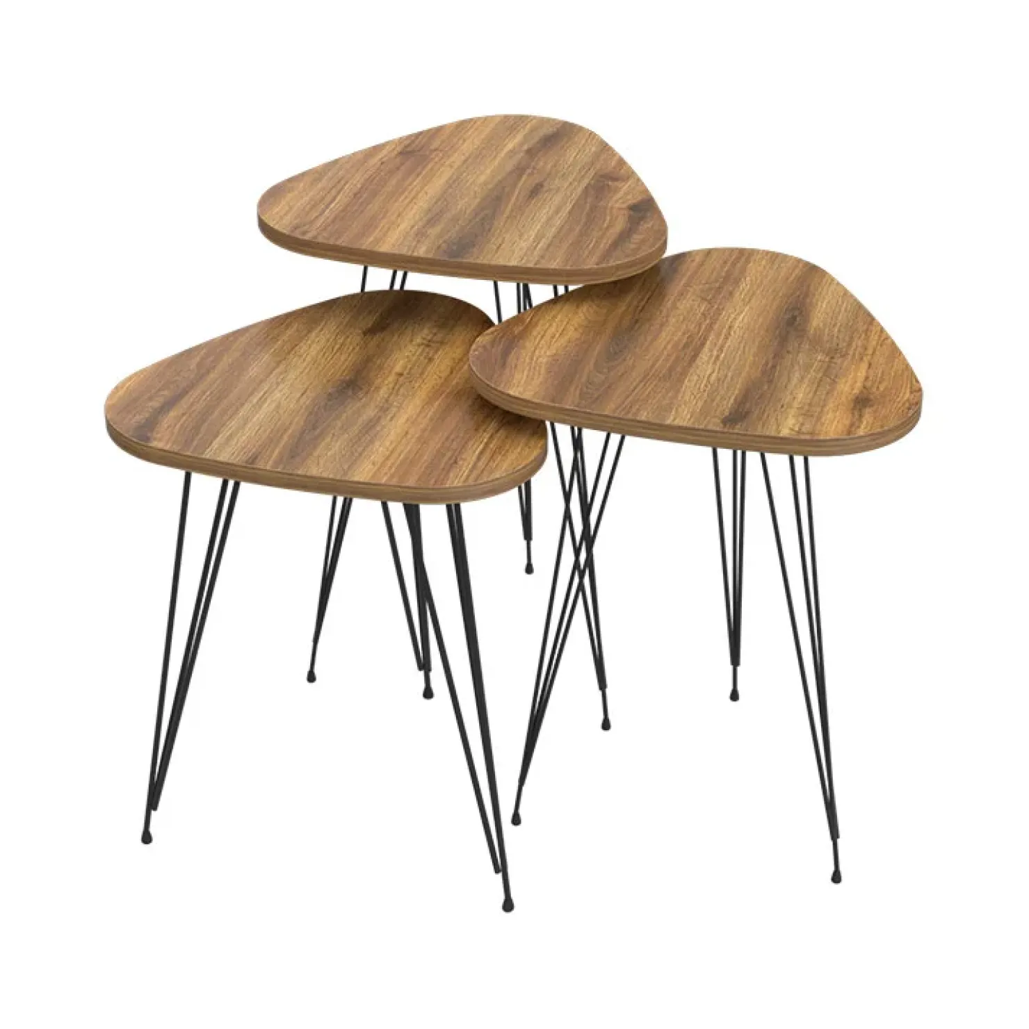 Garnero Arredamenti Set 3 tavolini da salotto industrial rovere metallo Agnes New