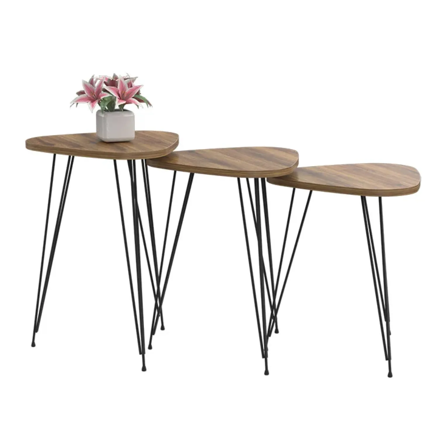 Garnero Arredamenti Set 3 tavolini da salotto industrial rovere metallo Agnes New