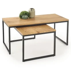 Garnero Arredamenti Set 2 tavolini da salotto stile industrial rovere miele acciaio nero Pai Clearance