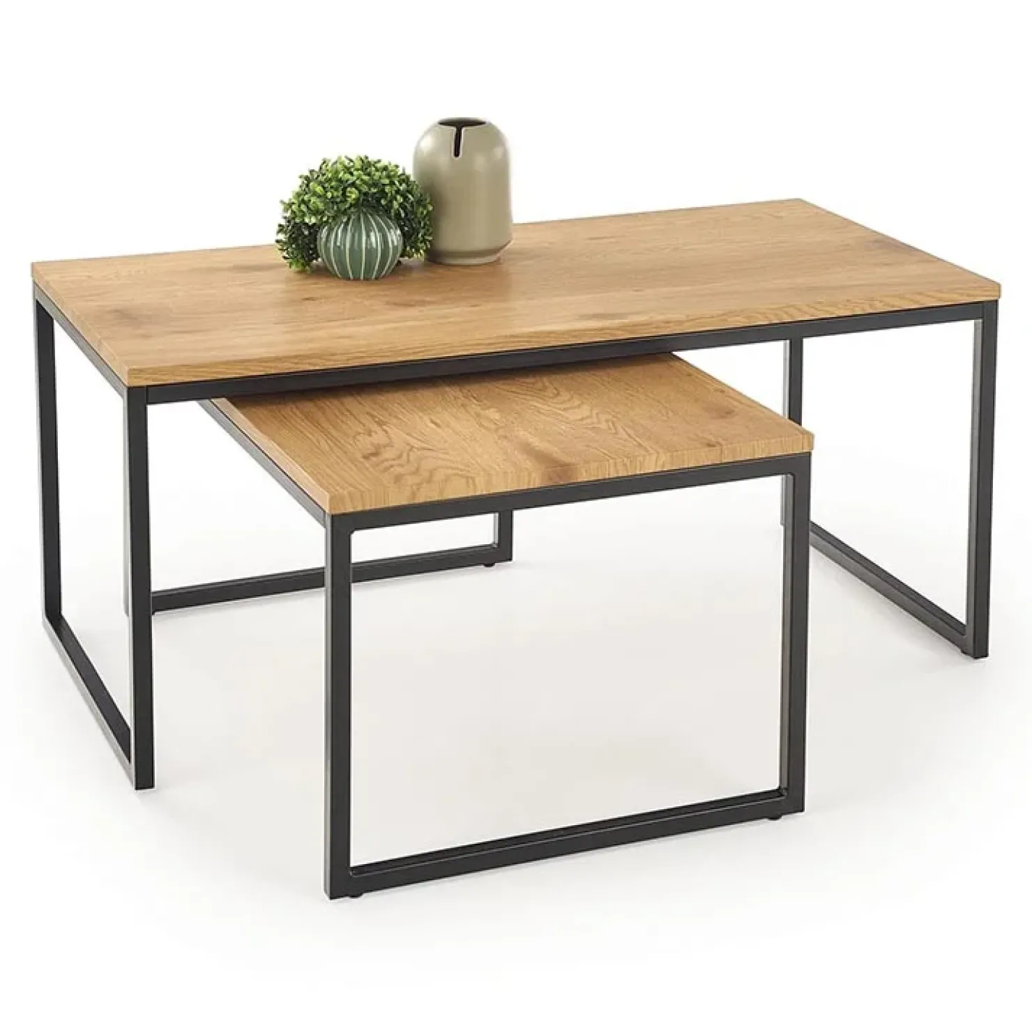 Garnero Arredamenti Set 2 tavolini da salotto stile industrial rovere miele acciaio nero Pai Clearance