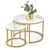 Garnero Arredamenti Set 2 tavolini rotondi da salotto effetto marmo bianco oro Lepi Online