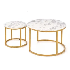 Garnero Arredamenti Set 2 tavolini rotondi da salotto effetto marmo bianco oro Lepi Online