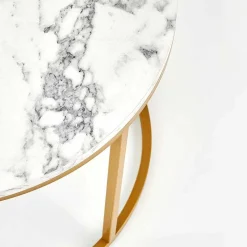 Garnero Arredamenti Set 2 tavolini rotondi da salotto effetto marmo bianco oro Lepi Online