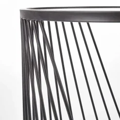 Garnero Arredamenti Set 2 tavolini 40x30cm da salotto rotondi vetro fumè acciaio nero Foglia Best