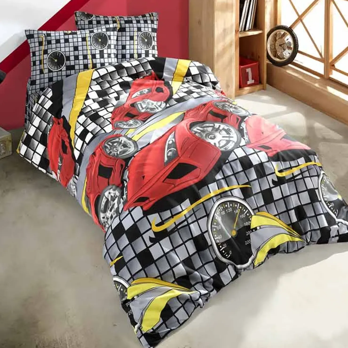 Garnero Arredamenti Set copripiumino bambino singolo e federa 140x200cm rosso a fantasia Cars Sale