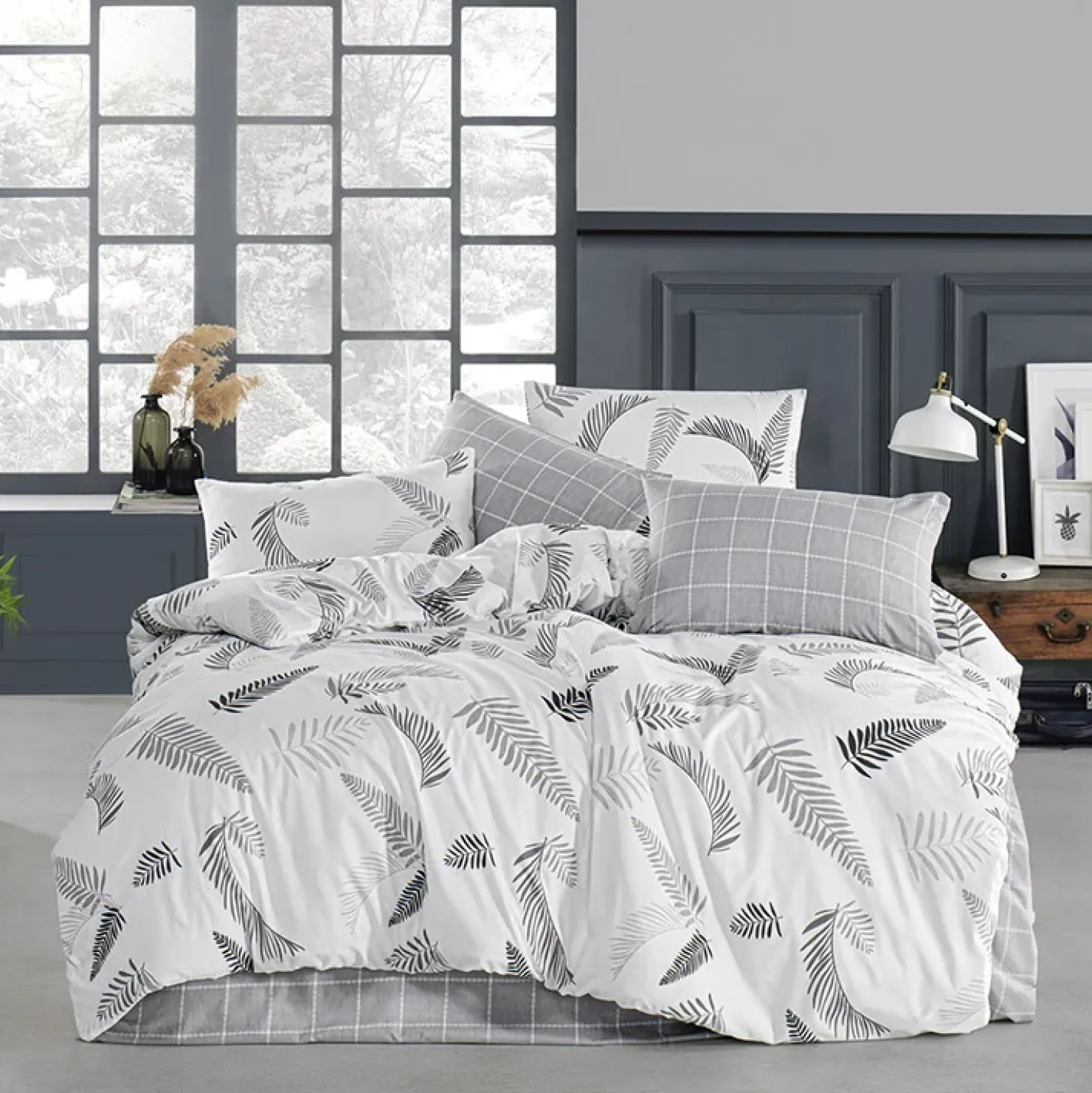 Garnero Arredamenti Set copripiumino matrimoniale e federe 220x240cm bianco grigio Ingrid Hot