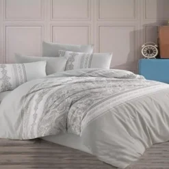 Garnero Arredamenti Set copripiumino matrimoniale e federe 220x240cm bianco grigio Sorrel Clearance