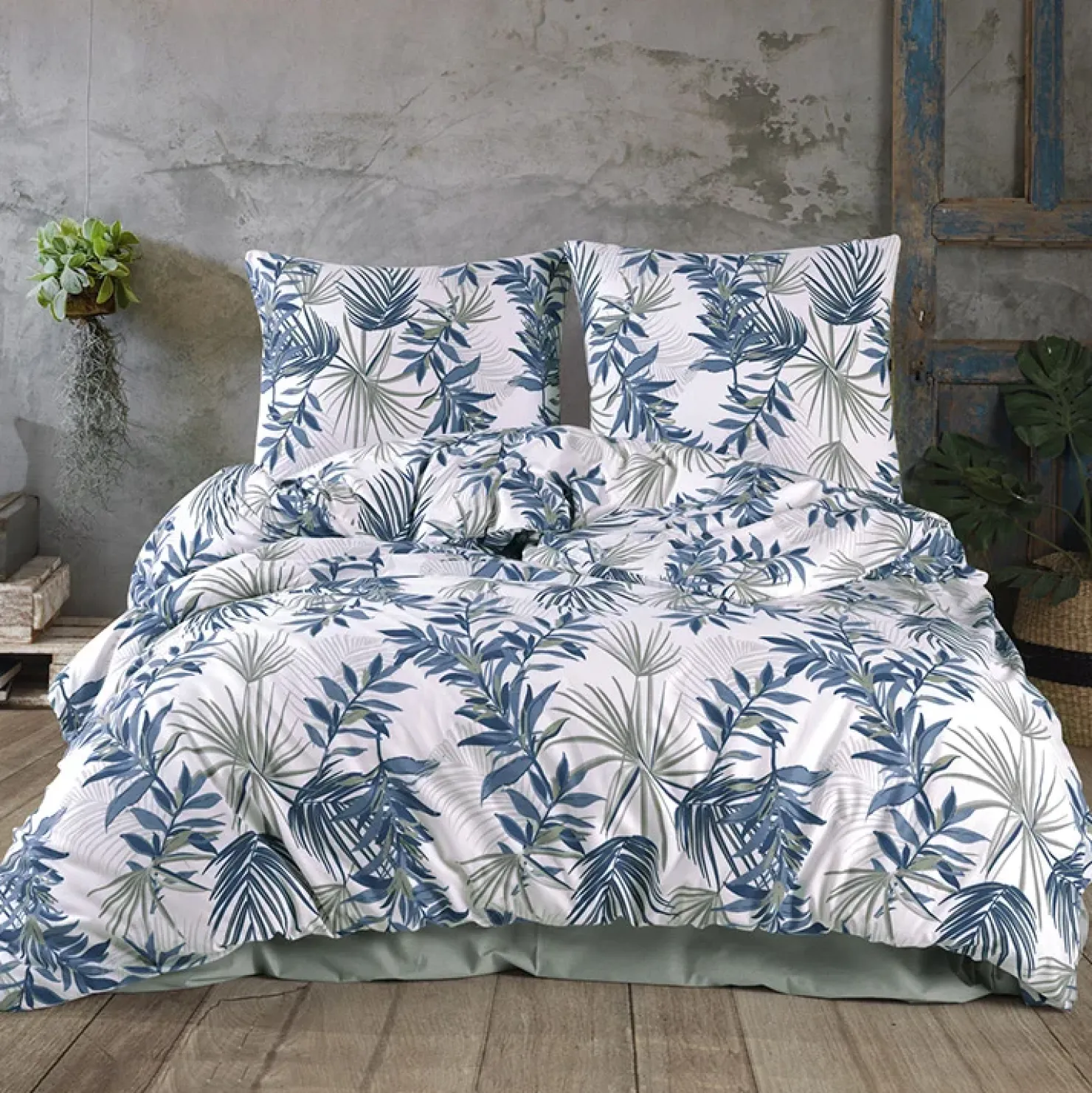 Garnero Arredamenti Set copripiumino matrimoniale e federe 220x240cm verde blu Himba Hot