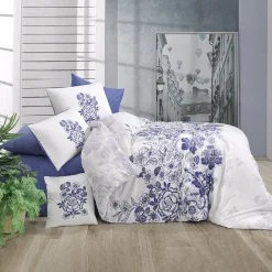 Garnero Arredamenti Set copripiumino matrimoniale oversize e federe 240x260cm floreale bianco blu Gordi Hot