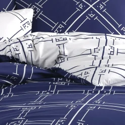 Garnero Arredamenti Set copripiumino matrimoniale e federe a quadri 220x240cm bianco blu Rosalin Outlet