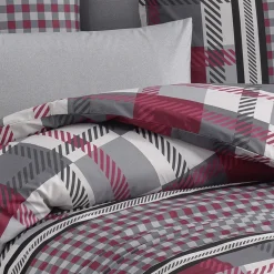 Garnero Arredamenti Set copripiumino matrimoniale e federe a quadretti 220x240cm rosso grigio Doroty New