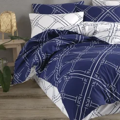 Garnero Arredamenti Set copripiumino singolo e federa a quadri 140x200cm bianco blu Rosalin