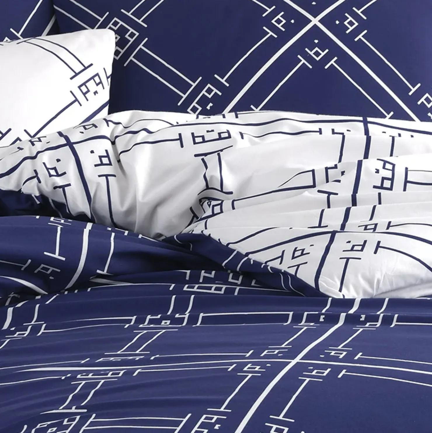 Garnero Arredamenti Set copripiumino singolo e federa a quadri 140x200cm bianco blu Rosalin