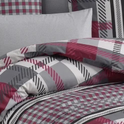 Garnero Arredamenti Set copripiumino singolo e federa a quadretti 140x220cm rosso grigio Doroty Discount