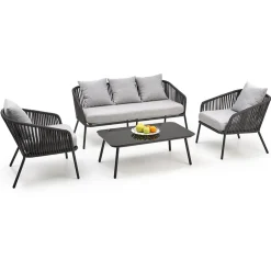 Garnero Arredamenti Set da giardino divano, poltrona, tavolino in vetro grigio Dalian Online