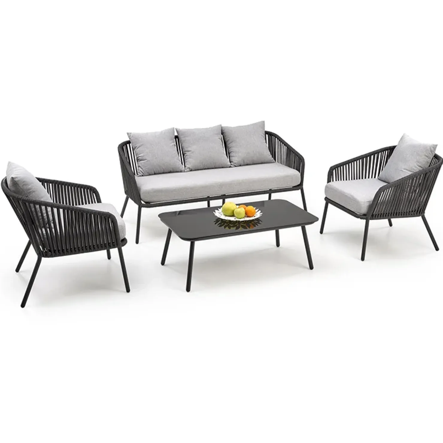 Garnero Arredamenti Set da giardino divano, poltrona, tavolino in vetro grigio Dalian Online