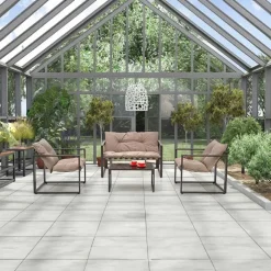 Garnero Arredamenti Set da giardino divano, poltrona, tavolino in vetro nero marrone Surat Clearance