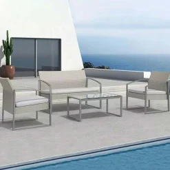 Garnero Arredamenti Set giardino 2 poltrone, divano e tavolino in rattan Luca Bianco