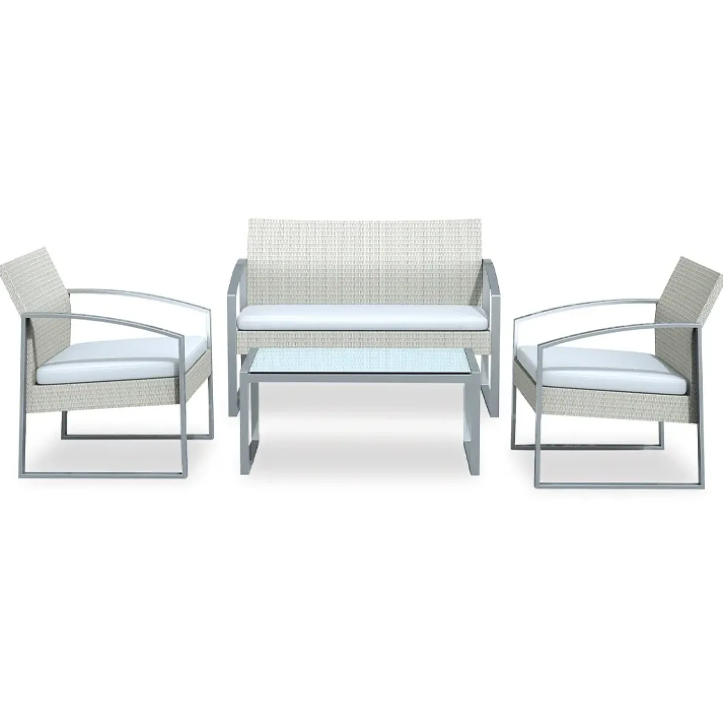 Garnero Arredamenti Set giardino 2 poltrone, divano e tavolino in rattan Luca Bianco