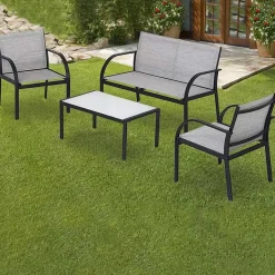 Garnero Arredamenti Set giardino 2 poltrone, divano e tavolino in textilene grigio Neiva Best
