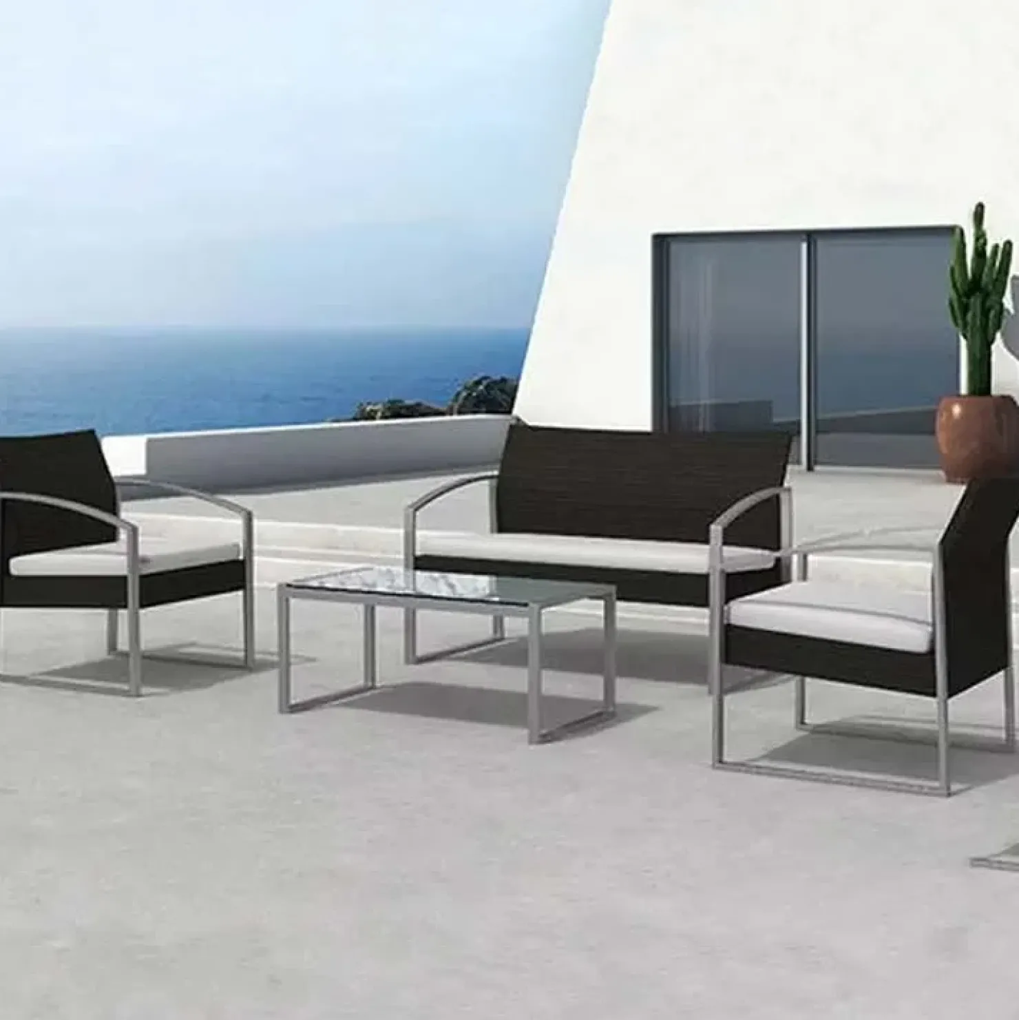 Garnero Arredamenti Set giardino 2 poltrone, divano e tavolino in rattan grigio Luca Antracite Sale