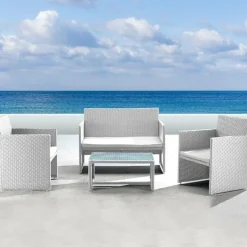 Garnero Arredamenti Set giardino 2 poltrone, divano e tavolino in rattan Mara Bianco Best