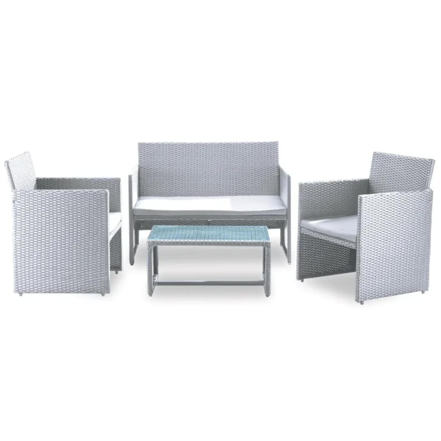 Garnero Arredamenti Set giardino 2 poltrone, divano e tavolino in rattan Mara Bianco Best