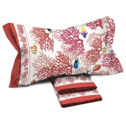 Garnero Arredamenti Set lenzuola letto singolo in cotone fondale marino rosso Fish Outlet