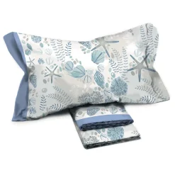 Garnero Arredamenti Set lenzuola matrimoniale in cotone fantasia mare bordo azzurro Spada Best