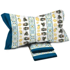 Garnero Arredamenti Set lenzuola matrimoniali in cotone fantasia bordo blu Aringa Online
