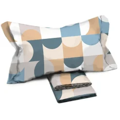 Garnero Arredamenti Set lenzuola matrimoniali in cotone semicerchio blu e giallo Brillant Clearance