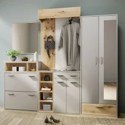 Garnero Arredamenti Set mobili ingresso 240x201h cm rovere naturale beige satinato Kenya Clearance