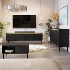Garnero Arredamenti Set mobili soggiorno completo nero oro Praga Discount