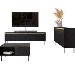 Garnero Arredamenti Set mobili soggiorno completo nero oro Praga Discount