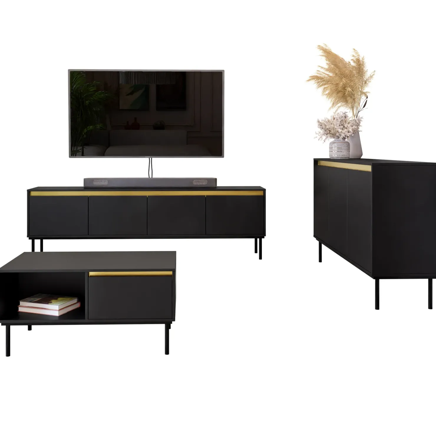 Garnero Arredamenti Set mobili soggiorno completo nero oro Praga Discount