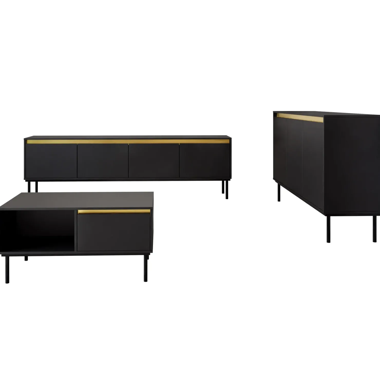 Garnero Arredamenti Set mobili soggiorno completo nero oro Praga Discount