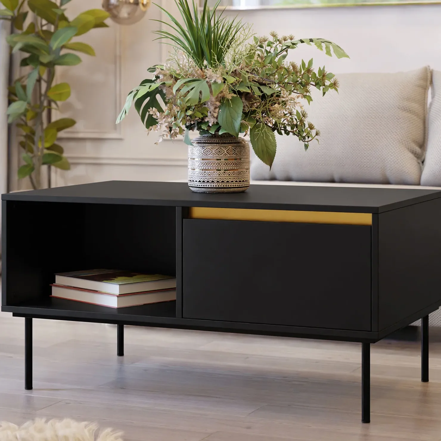 Garnero Arredamenti Set mobili soggiorno completo nero oro Praga Discount