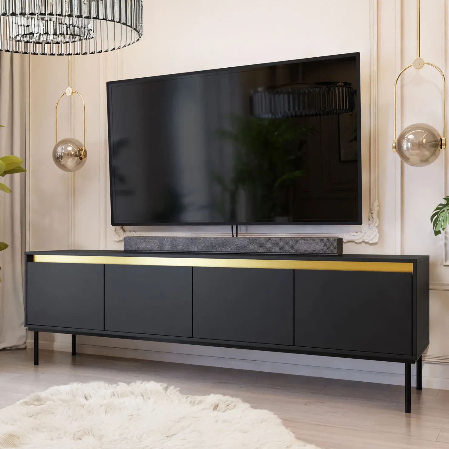 Garnero Arredamenti Set mobili soggiorno completo nero oro Praga Discount