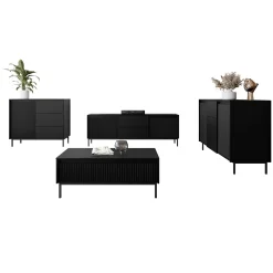 Garnero Arredamenti Set mobili soggiorno completo design cannettato nero Strike Nero Opaco Clearance